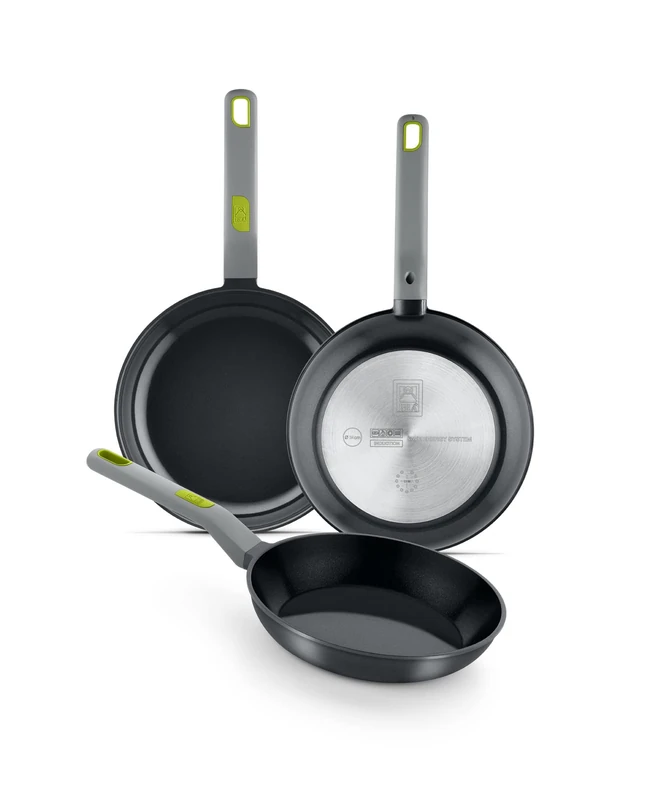 BRA Life – Set of 3 Frying Pans 20-24-28 Cast Aluminium 100% Recycled Ceramic Non-Stick Reinforced PFOA Free PTFE Free, Suitable for All Hobs and Induction