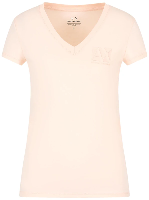 Armani Exchange Women's Essential V-Neck Cotton Jersey Logo T-Shirt, Sunrise, XS - Image 1