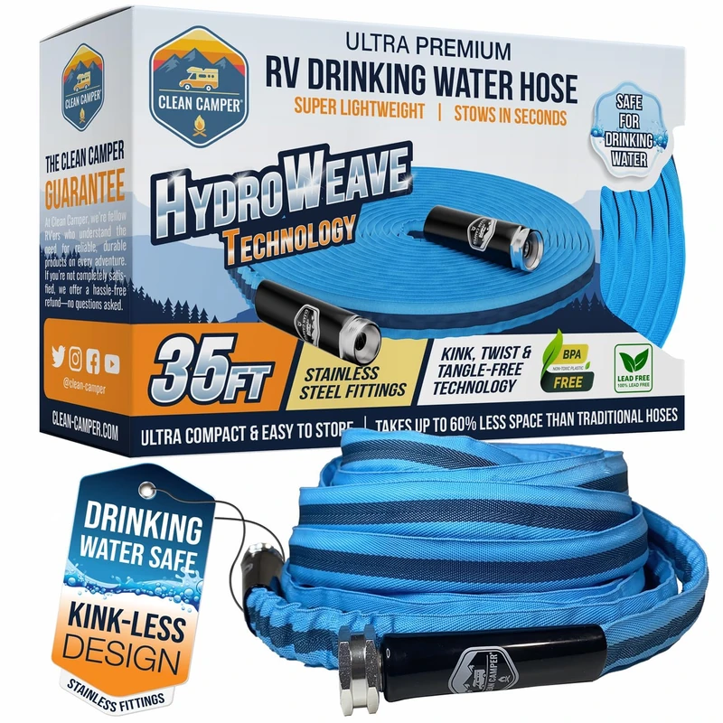 RV Fresh Water Drinking Hose 35', Kink Free Design | Non Leaching, Non Toxic, Durable Camper Hose from Clean Camper - Image 1