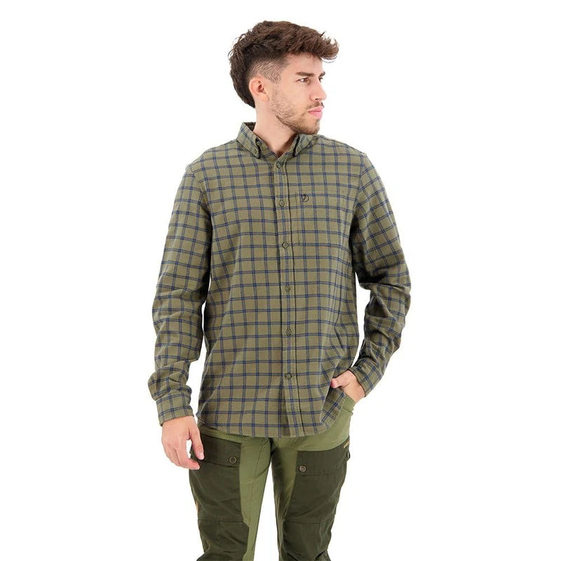 Fjallraven 82979-625-534 Övik Flannel Shirt M/Övik Flannel Shirt M Shirt Men's Laurel Green-Indigo Blue Size L