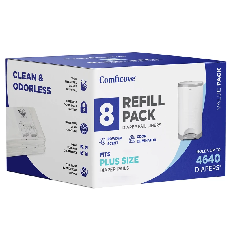 Comficove Diaper Pail Refills | 8 Pack | Extra Thick | Fresh Scent | Odorless Disposal - Image 1