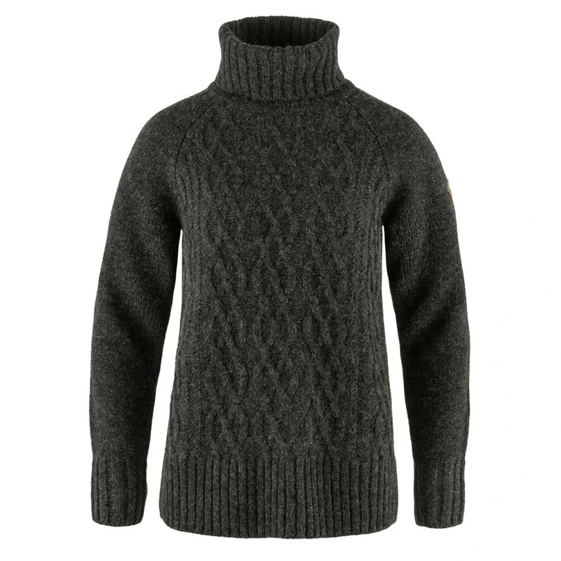 Fjallraven 84793-030 Övik Cable Knit Roller Neck W Sweatshirt Women's Dark Grey Size L