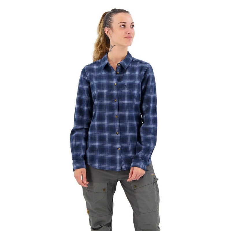 Fjallraven 89833-555-534 Övik Flannel Shirt W Shirt Women's Dark Navy-Indigo Blue Size XXS