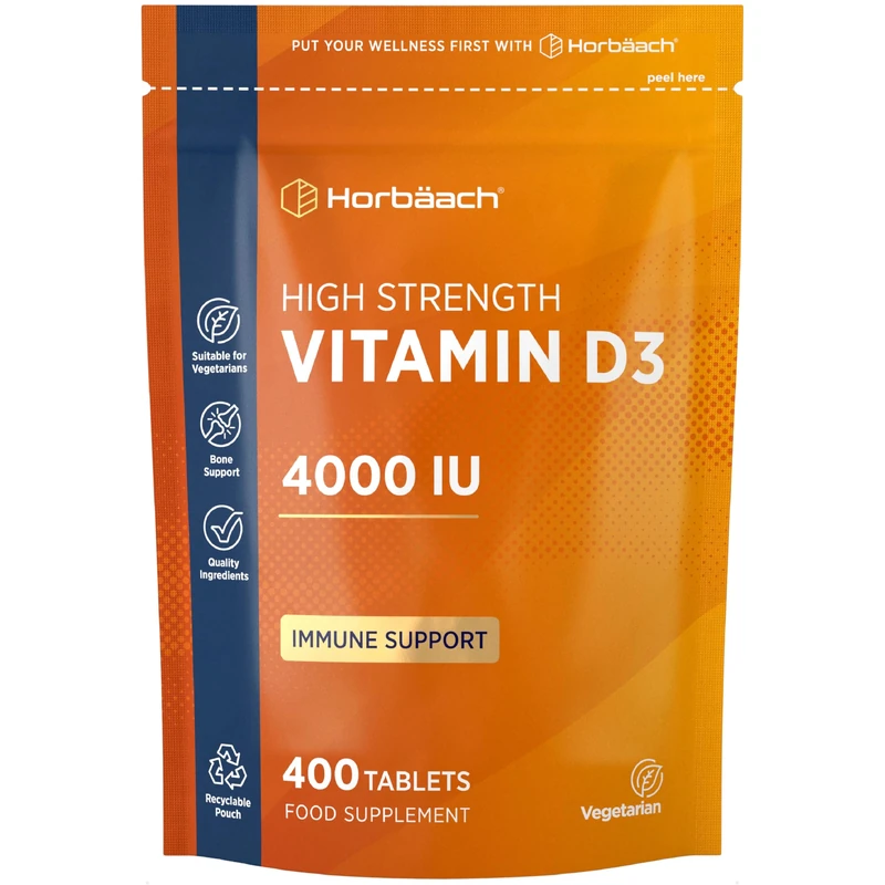 Horbaach Vitamin D3 4000IU Tablets - 400 Count, Strong Vegetarian
