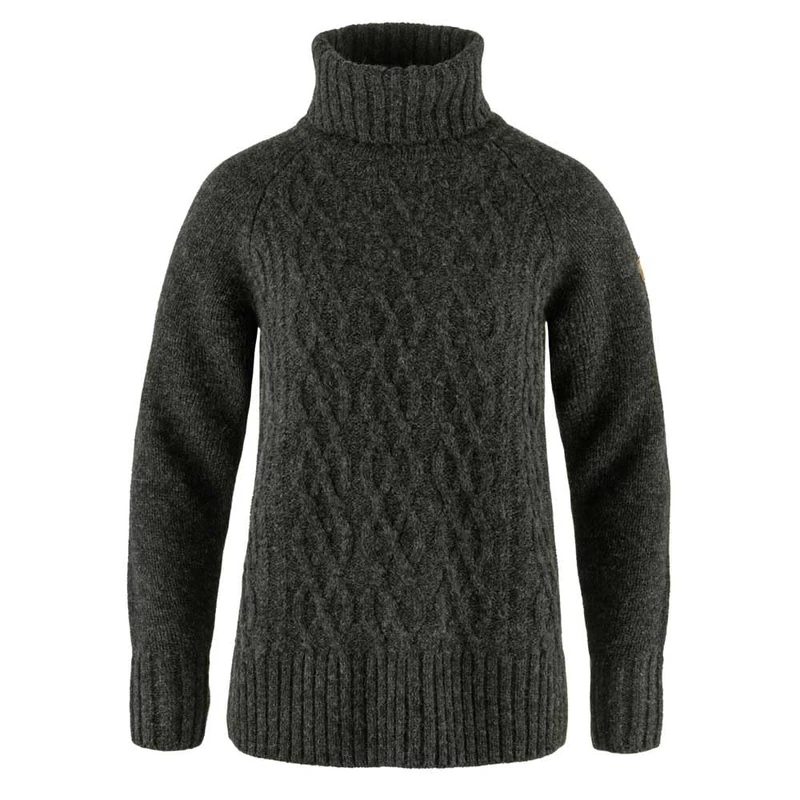 Fjallraven 84793-030 Övik Cable Knit Roller Neck W Sweatshirt Women's Dark Grey Size XL