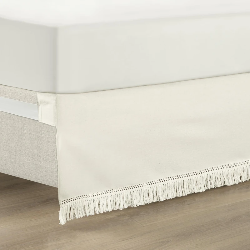 Lush Decor Boho Fringe 15-Inch Tailored Drop Easy Fit Bedskirt, King, Off-White