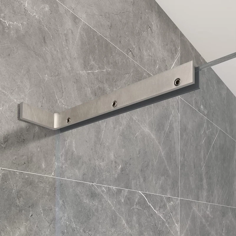 LukLoy Fxied Glass Shower Panel Wall to Glass Support Bar, Frameless Glass Clamp L Shape Stabilizer Mounting Bracket, No-Drill-in-Glass. (Glass on Right, Brush Finish)