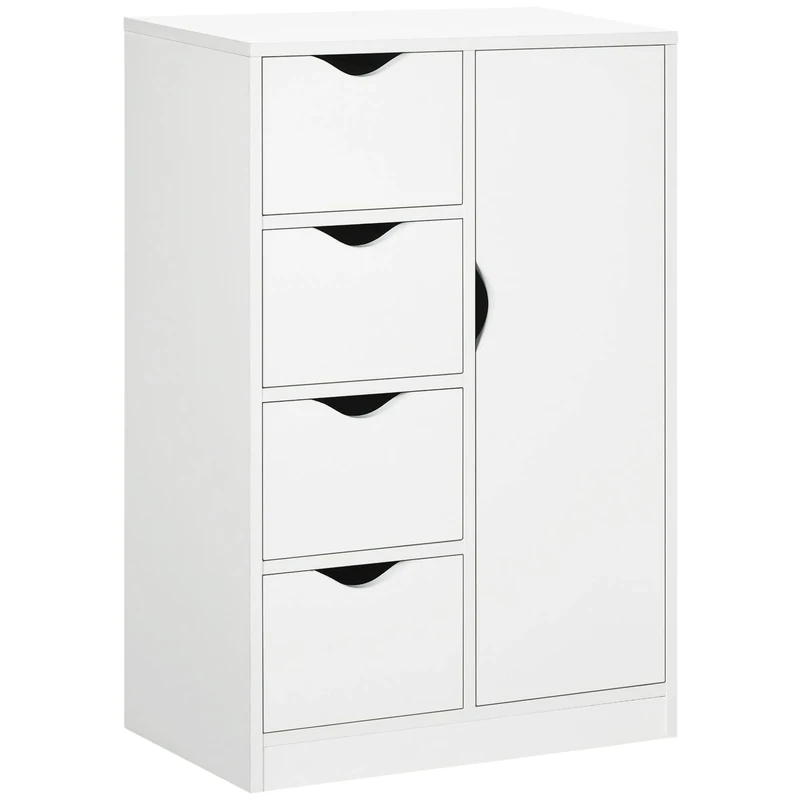HOMCOM Bathroom Floor Cabinet, Freestanding Storage Unit with 4 Drawers and Door Cupboard for Living Room, Kitchen, Bedroom, White
