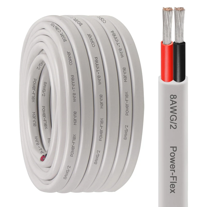Kimbluth 8 Gauge Duplex Marine Wire Tinned Copper Boat Cable, 40ft 8 AWG Standard USA OFC Oxygen Free Copper Wire for Automotive Boat Speakers Solar Outdoors