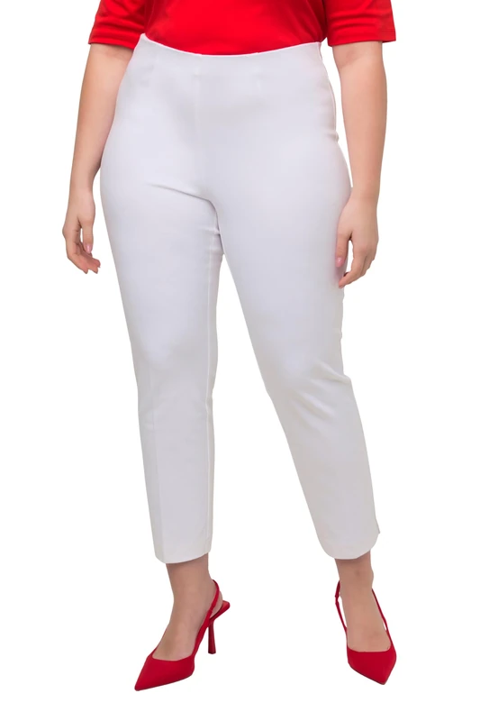 Ulla Popken Women's 7/8-hose, Schmales Bein, Elastikbund 7/8 Trousers, Slim Leg, Elastic Waistband, White, 28