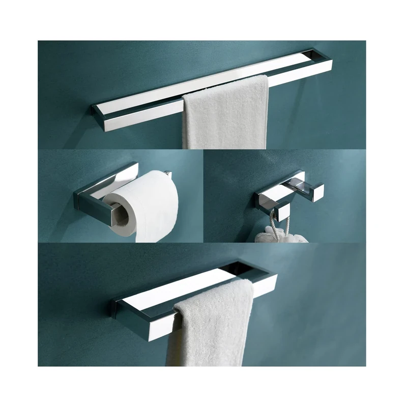 TNOMS 4-Pieces Bathroom Hardware Set, Chrome Towel Bar Set, Wall Mounted Stainless Steel Bathroom Hardware Accessories Set, 23.6 inch