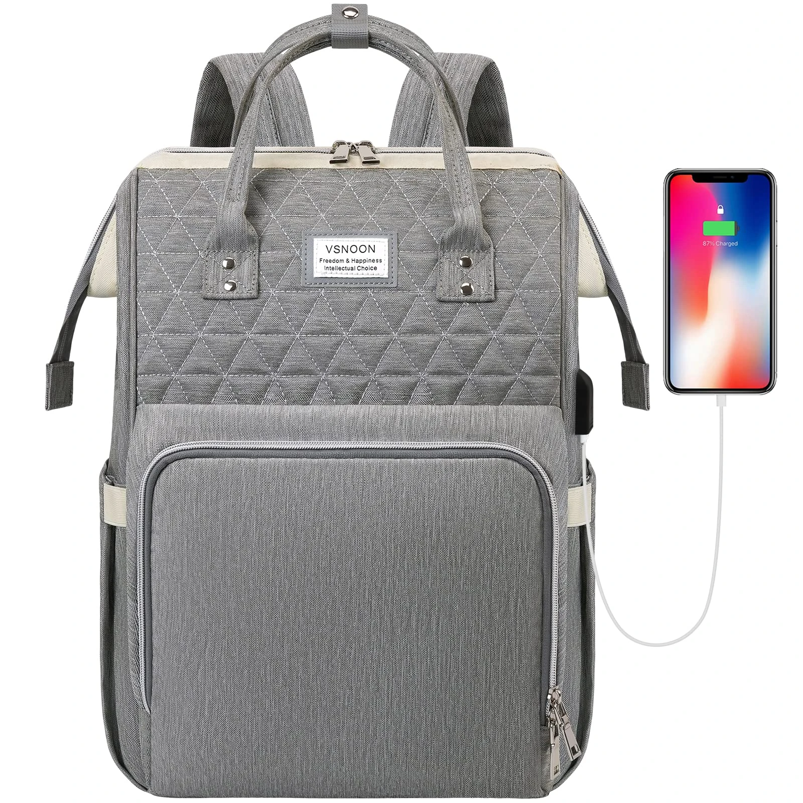VSNOON Laptop Backpack for Women,15.6 Inch Stylish Laptop Rucksack Wide Open, Travel Backpack with USB Charging Port, Water Resistant Travel Business Work Bag Computer Backpack for Men, Grey