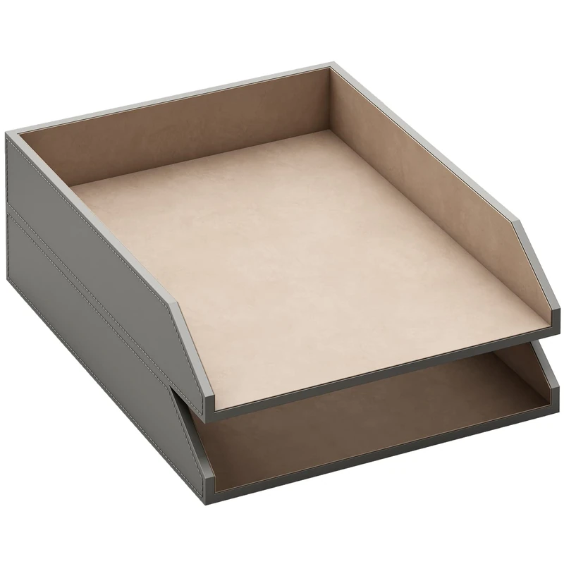 Leather Letter Tray, Thipoten Stackable Desk Organizer Holder for Office Supplies, Paper, File, Magazine, Perfect Office Organization for Desktop (Grey)