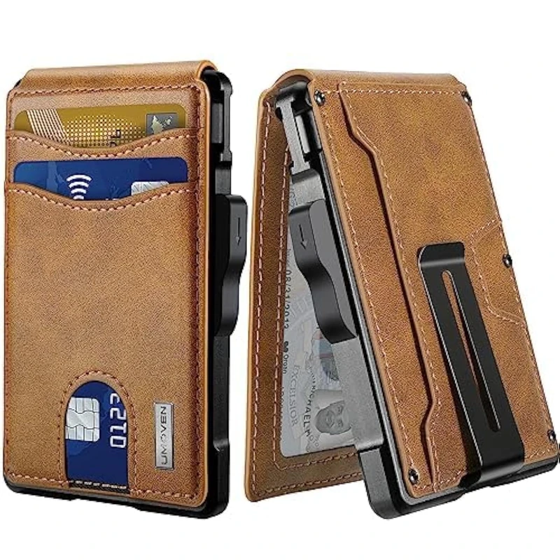 umoven Slim Bifold Wallet for Men - RFID Blocking Brown Leather
