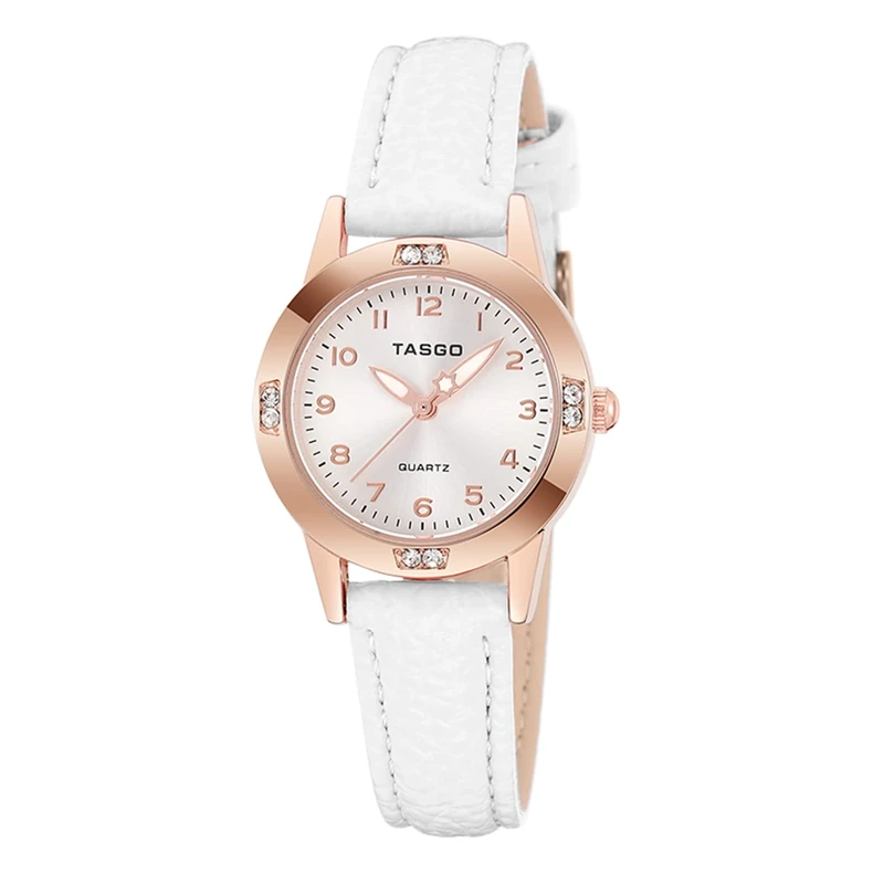 TASGO Women's Rose Gold Quartz Watch - Leather Strap