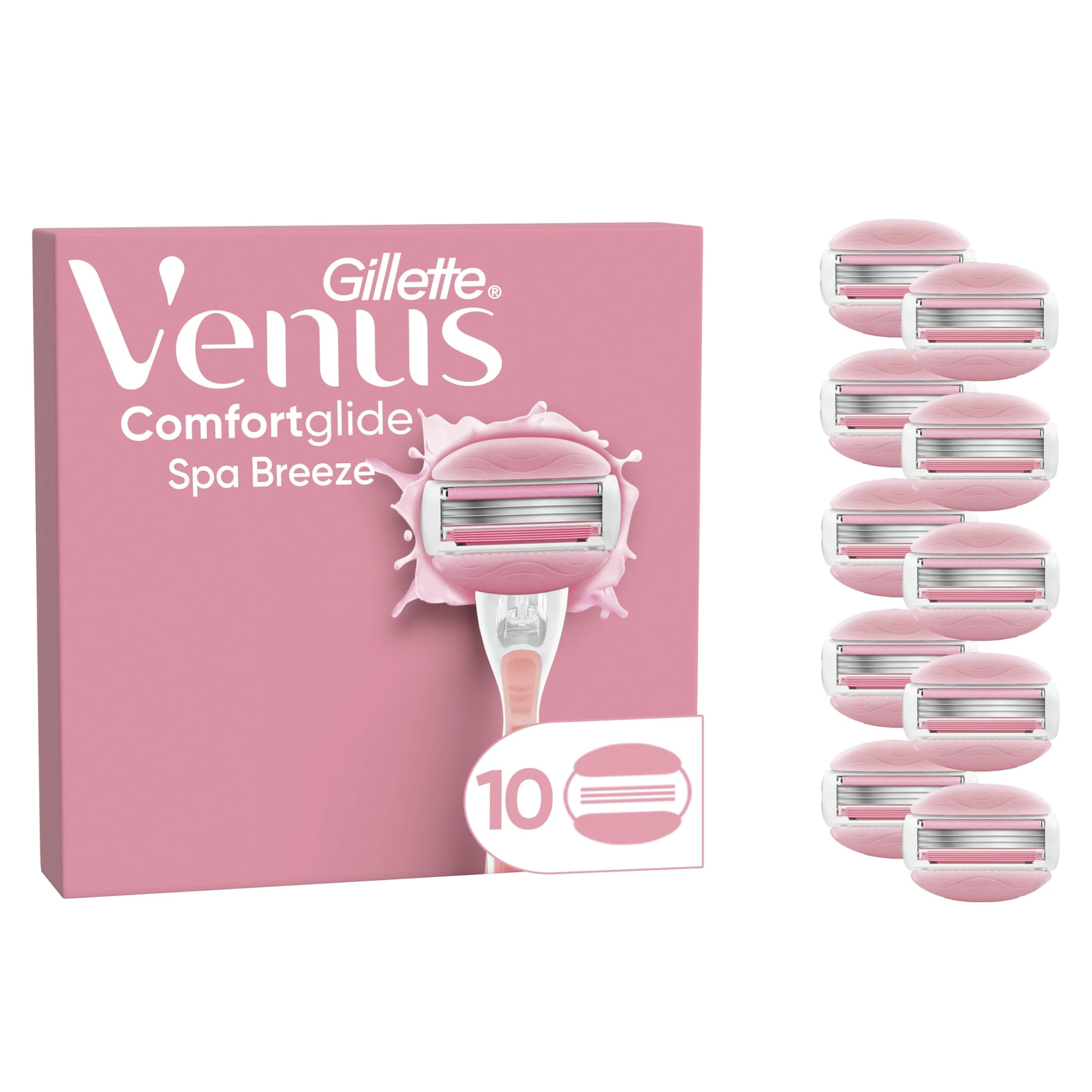 Gillette Venus Comfortglide Spa Breeze Women's Razor Blade Refills, Pack of 10, 3 built-in blades for a smooth, close shave that lasts