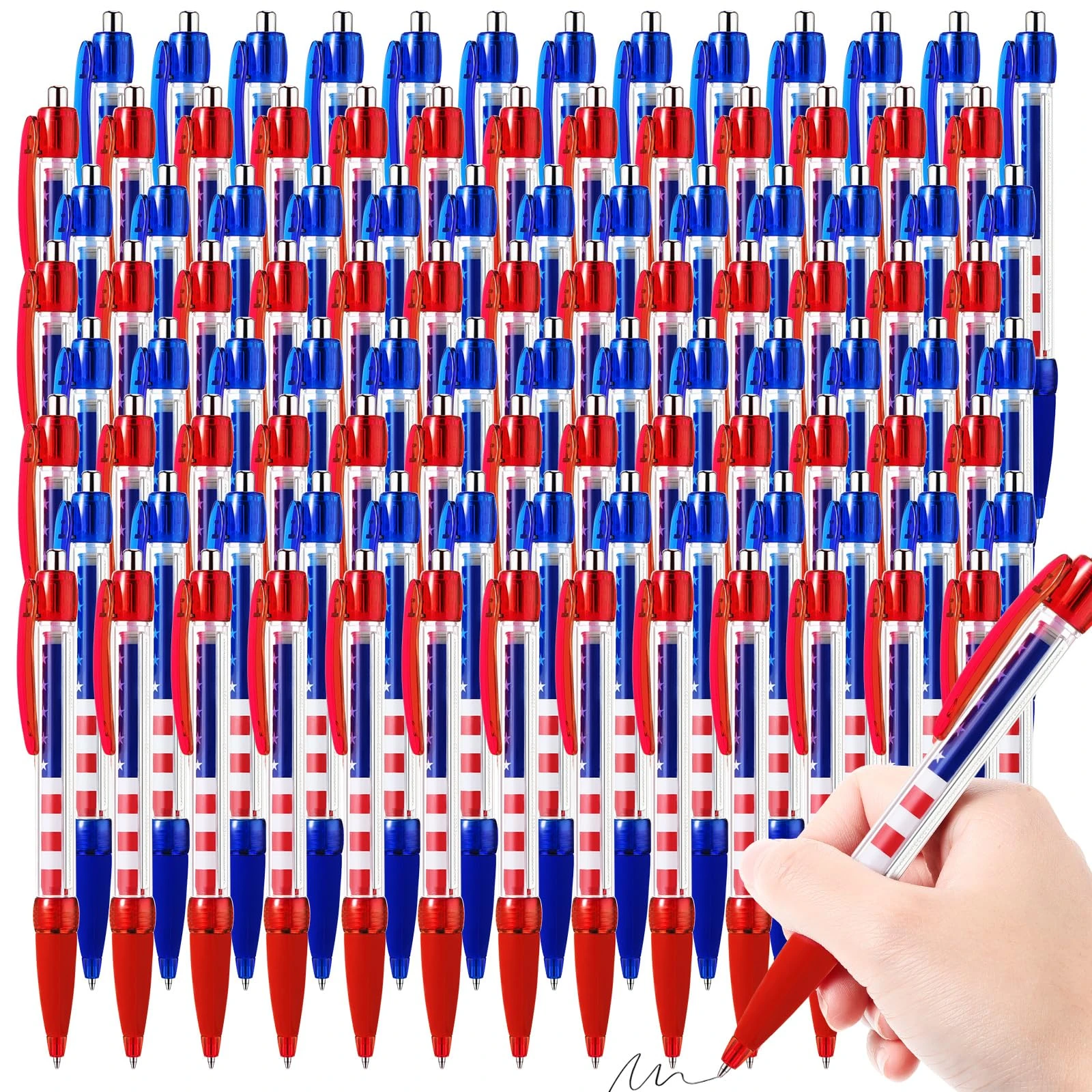 Ctosree 200 Pcs 4th of July Pens USA Patriotic Themed Pens American Flag Independence Day Gift Gel Ink Retractable Ballpoint Pens for Writing and Signing School Office Supplies Party Decor Favor