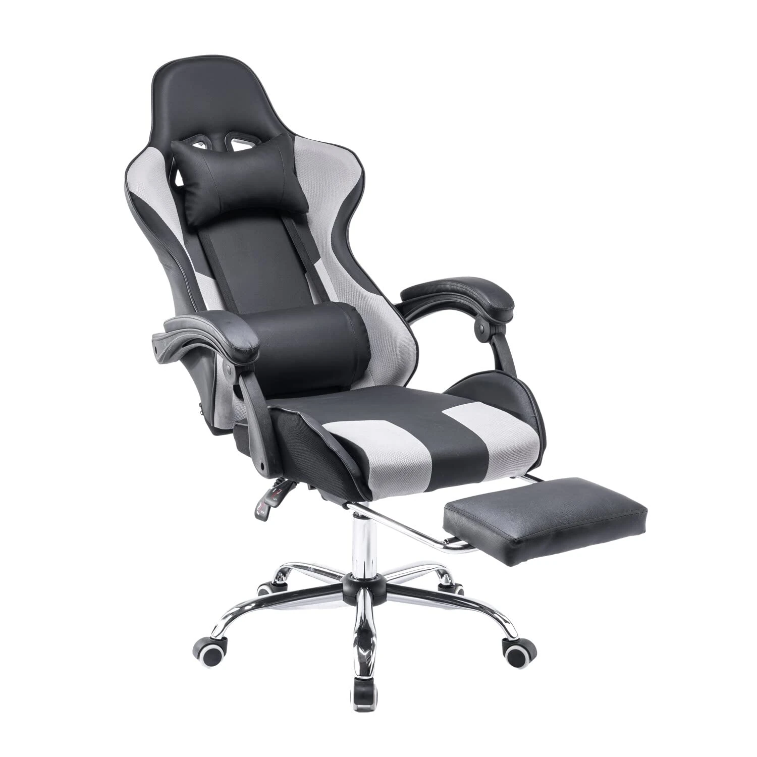 Panana Gaming Racing Desk Chair Adjustable Hight Swivel Chair with Lumbar and Head Pillow (Grey)