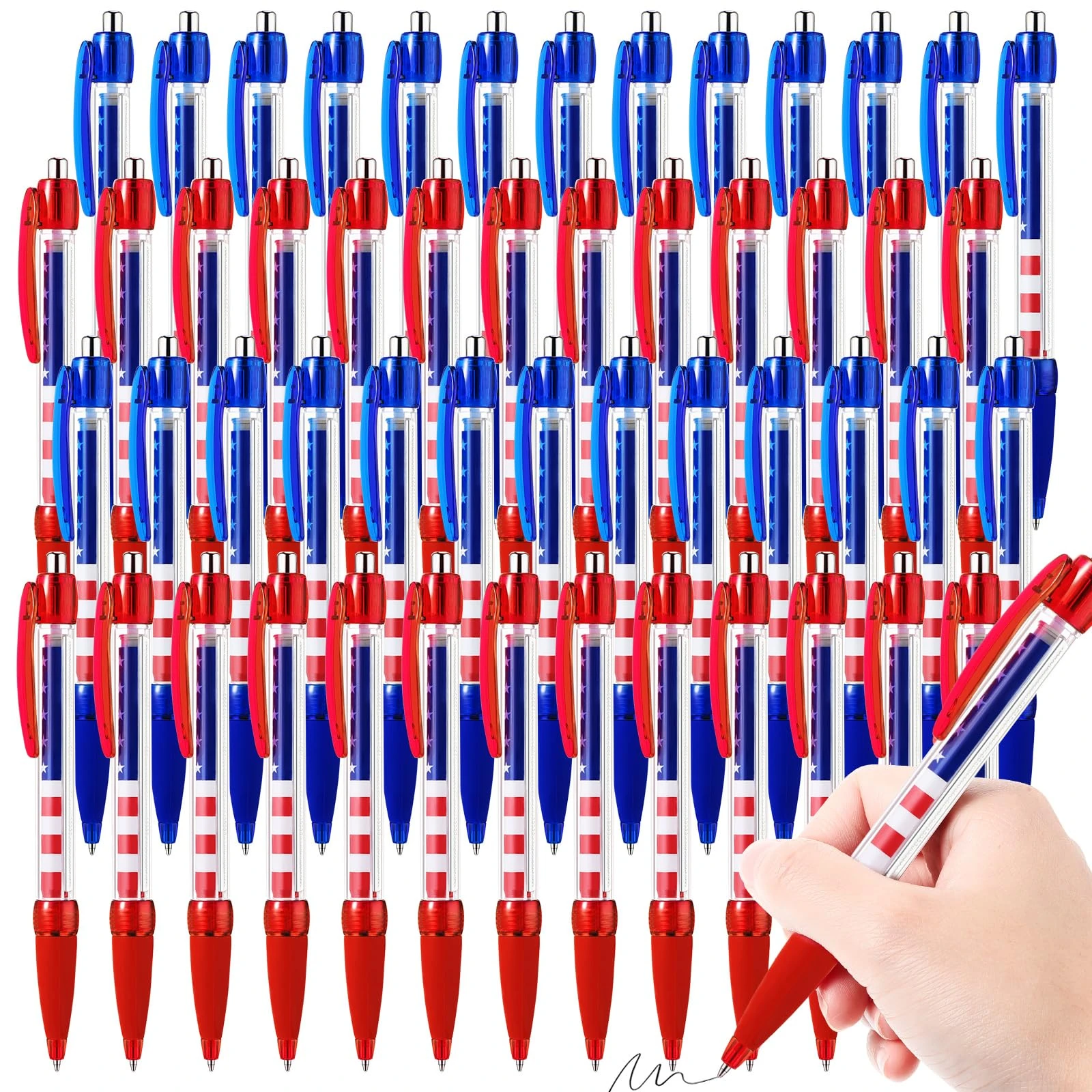 Ctosree 4th of July Patriotic Day Retractable Pens American Flag Ballpoint Pen Independence Day Stars Stripes Flag President Pen for Souvenirs Gifts Note Taking American President Election (100 Pcs)
