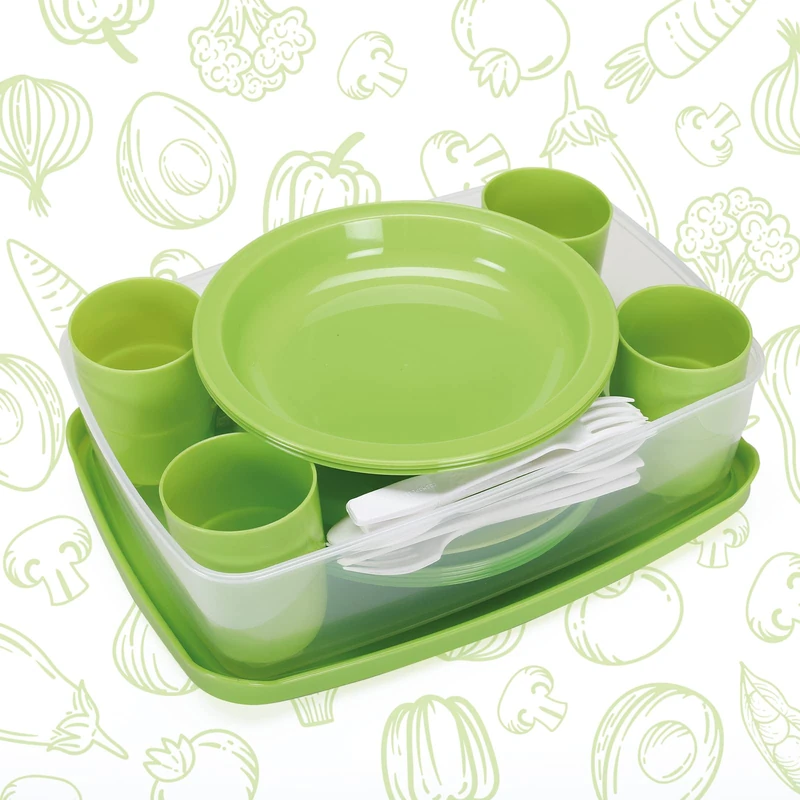 Picnic Tableware Set for 4 People | 25 Pieces | Reusable, Unbreakable | Camping & Parties | 100% Made in Italy | 0% BPA - Image 1
