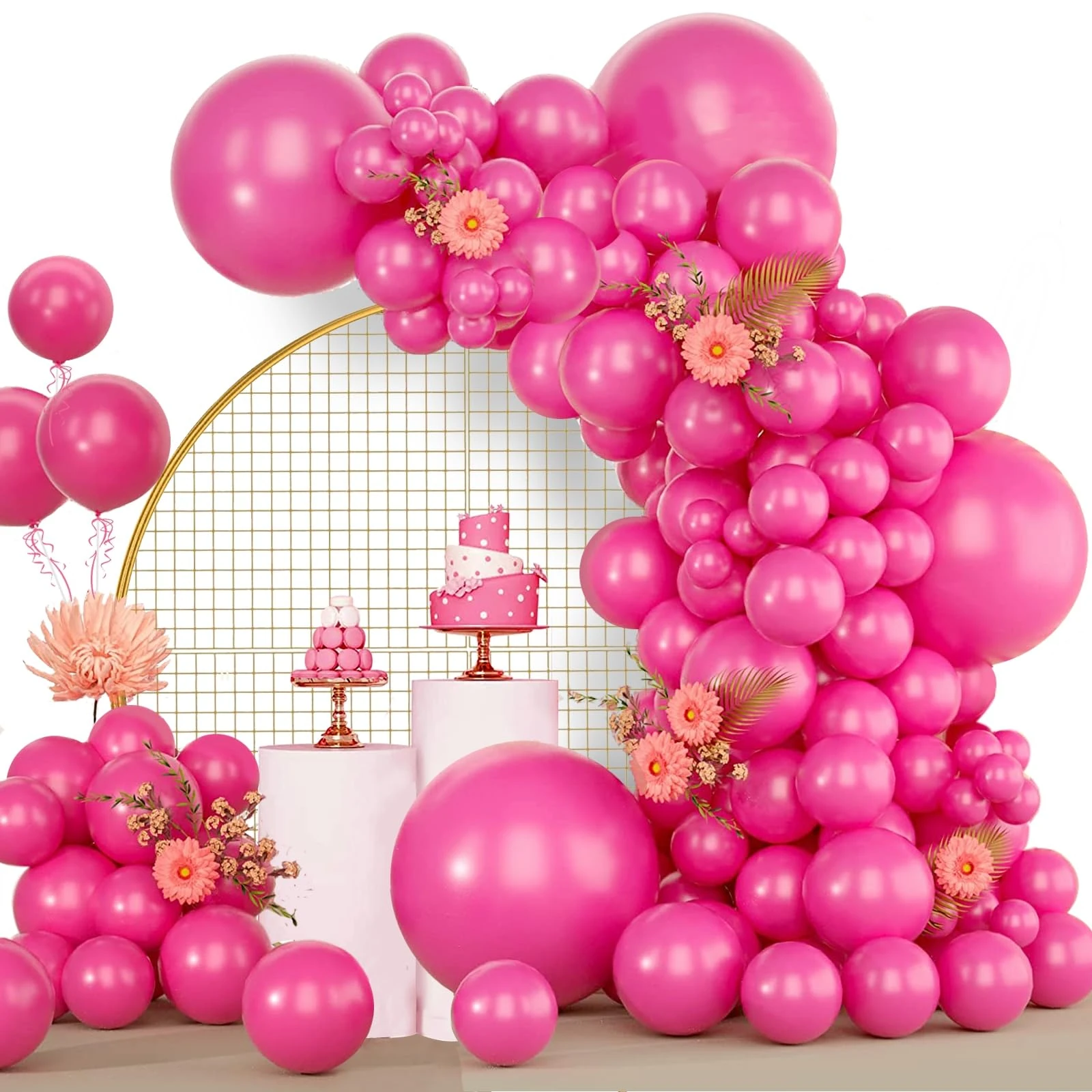 Hot Pink Balloons 120pcs Balloon Garland Arch Kit, 18 12 10 5 Inch Party Balloon Kit for Valentine's Day Birthday Baby Shower Wedding Princess Theme Party Decoration