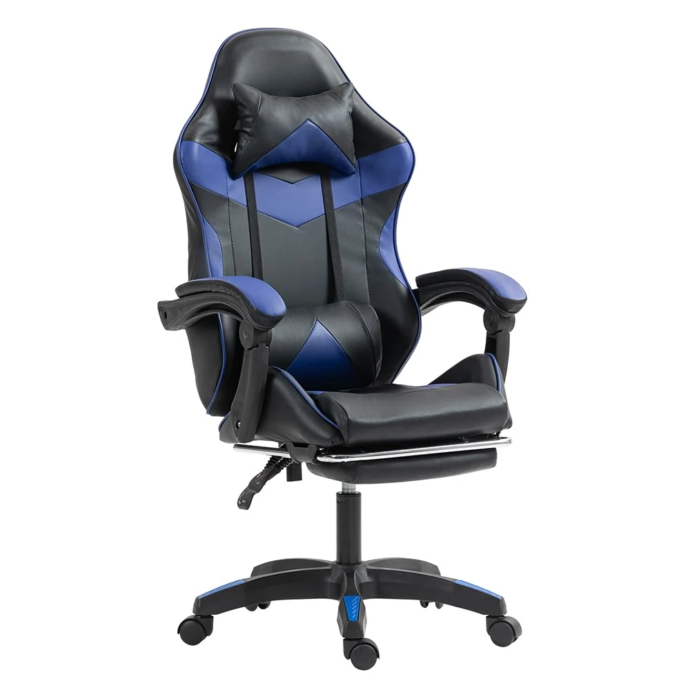 Panana Gaming Racing Desk Chair Adjustable Hight Swivel Chair with Lumbar and Head Pillow (Blue)