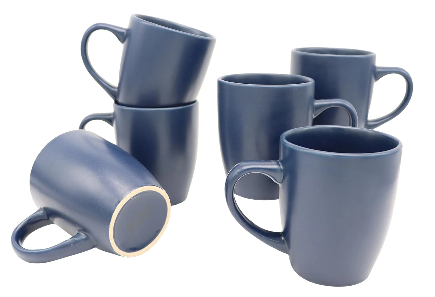 HOMD Coffee Cup Set 6-12oz Large Handle Ceramic Cup for Coffee, Soup, Tea, Milk, Latte, hot Cocoa, Ladies, Men-New Porcelain Mug Set (Dark Blue)
