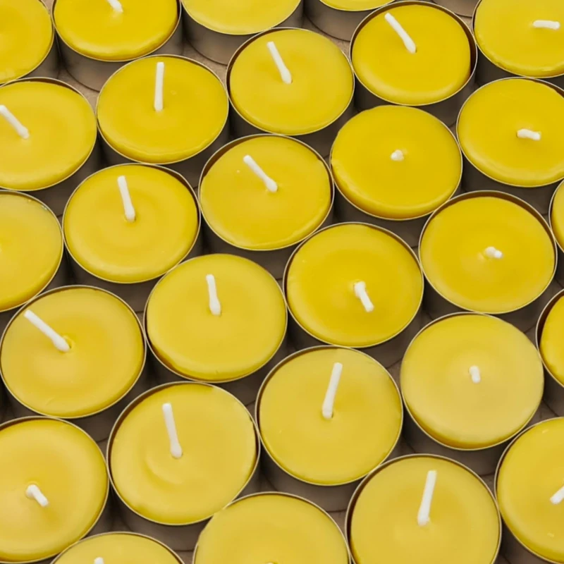 Beeswax tea light candles, set of 15, Hand Poured in UK, BEE Zero Waste, eco-friendly candle, pure beeswax and organic cotton wick, natural air purifier (48cups) - Image 1