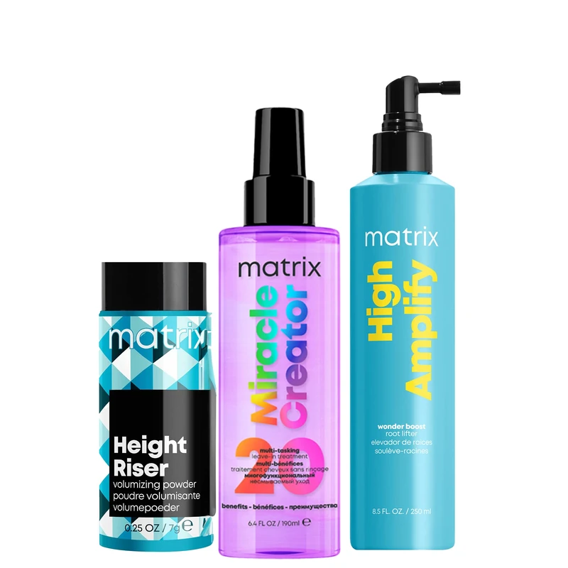 Matrix Styling Heat Protection spray, Miracle Creator 20 190ml, High Amplify Wonderboost volumising spray 250ml and Height riser volumising powder 7g for Prep, Style and Finish hair styling