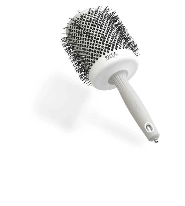 Olivia Garden Expert Blowout Shine – White & Grey - 80 - Ceramic Coated Round Brush for Smooth Blowout, Frizz-Free Hair & Radiant Shine