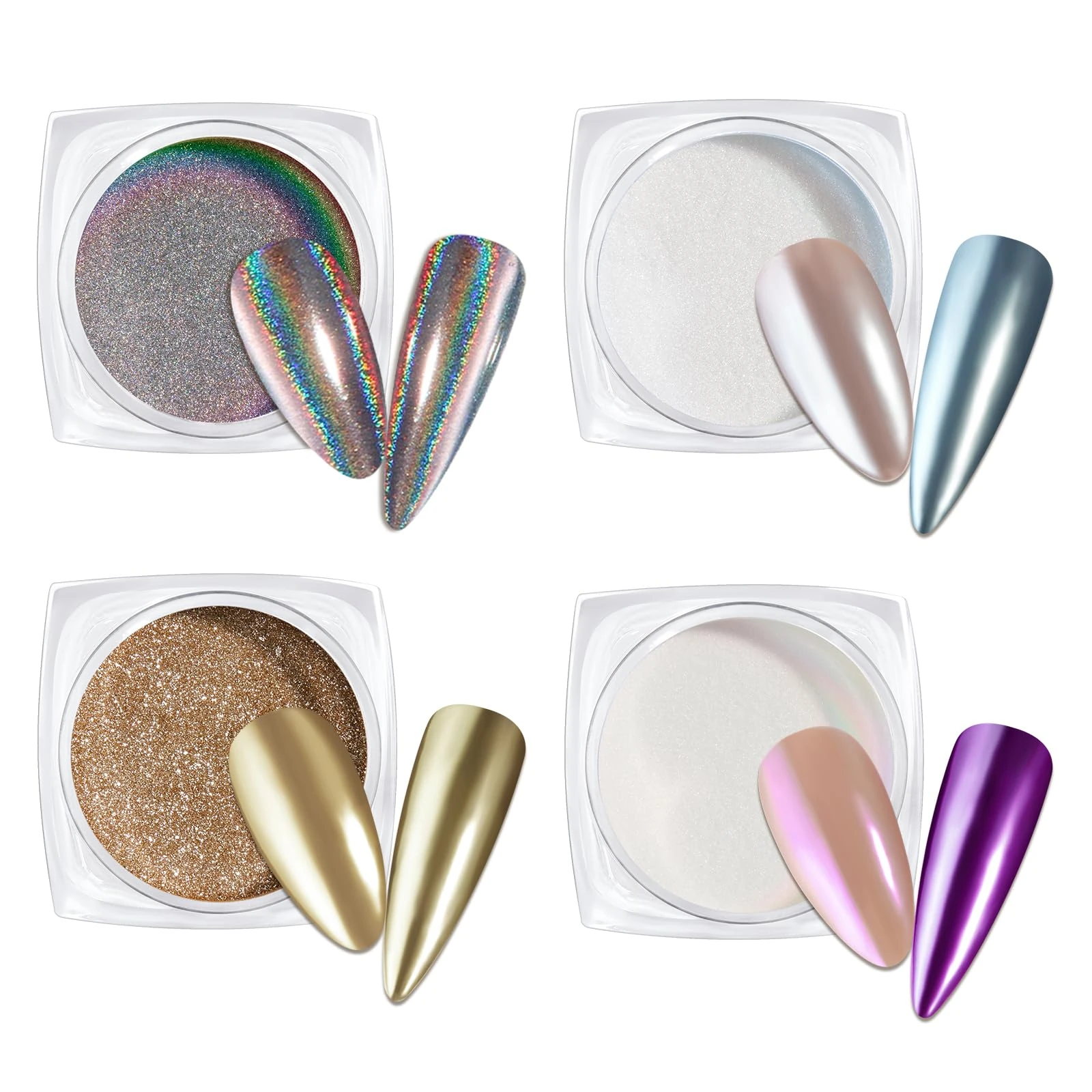 Beetles Chrome Nail Powder Mirror Effect Holographic Shell Mirror Kit for Gel Polish Nail Art Decoration 4 Colors 0.5g/Jar