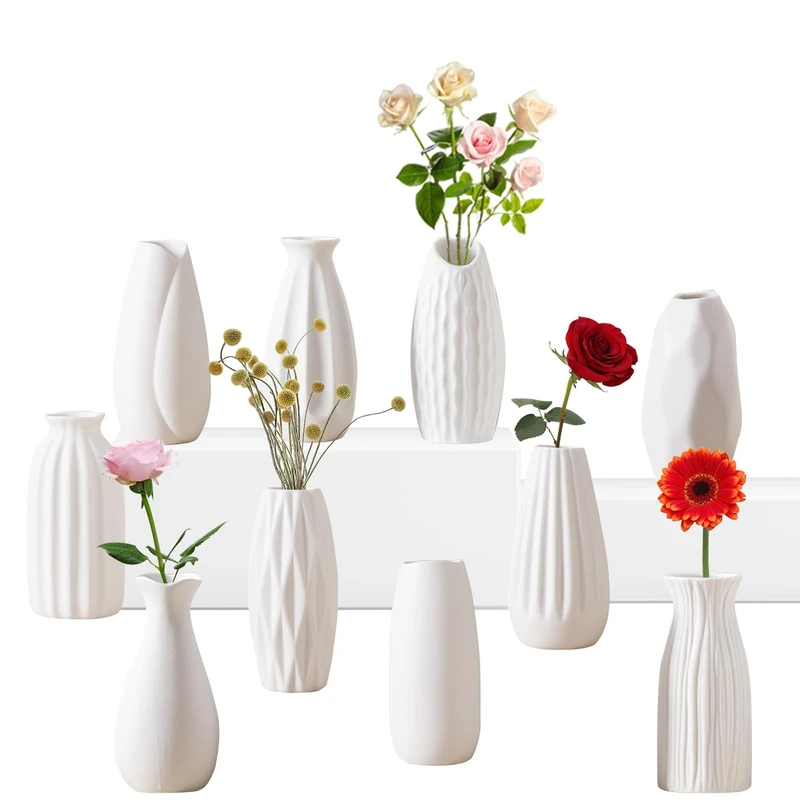 Sameme 5'' White Ceramic Bud Vases Set of 10,Small Vases in Bulk for Flowers,Mini Vases for Centerpieces,Modern Vases for Floral and Pampas Grass,Boho Vases for Wedding,Party,Table Home Decor…