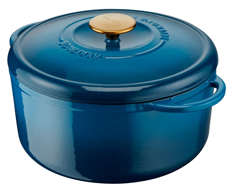 Tefal Pierre Gagnaire E2610504 Cast Steel Casserole Dish Diameter 29 cm, 7.4 L, Induction, Special Condensation Lid, Heat Retention, Slow Cooking, Soft Caramelization, Heritage Alps Blue