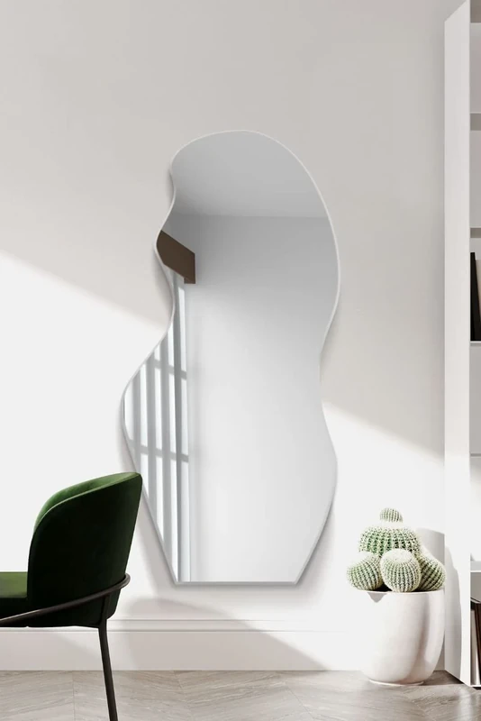 MirrorOutlet The Lacuna - Frameless Modern Full Length Pond Leaner/Wall Mirror 47" X 20" (120CM X 50CM) Silver Mirror Glass with Black wooden Backing - Polished Edging