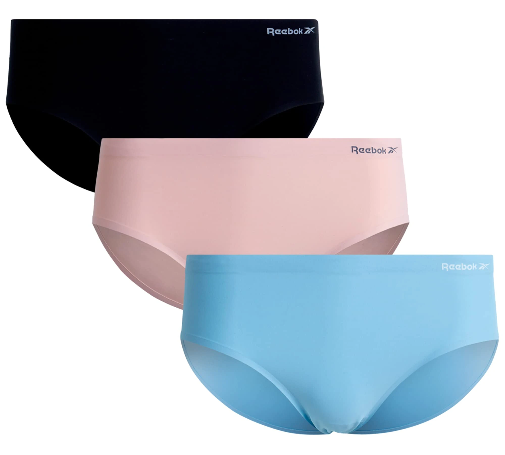 Reebok Hipster Panties for Women - 3 Pack Stretch Performance Seamless Underwear with Relaxed Tagless Waist (S-XL), Blue/Lotus/Black, XL