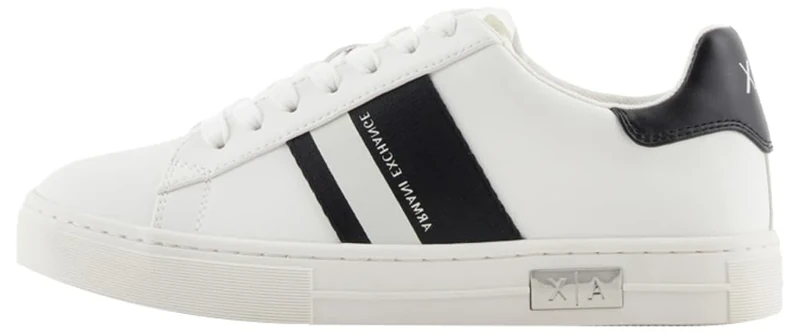 Armani Exchange Cup Sole Mina, Back Tab with and Metal Logo Details On Side, Women's Sneakers, Off White Black, 8.5 UK