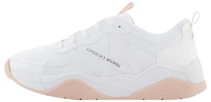 Armani Exchange Women's Cher, Side Logo, Colour Contrasts Sneaker, Opt White Rose, 7.5 UK