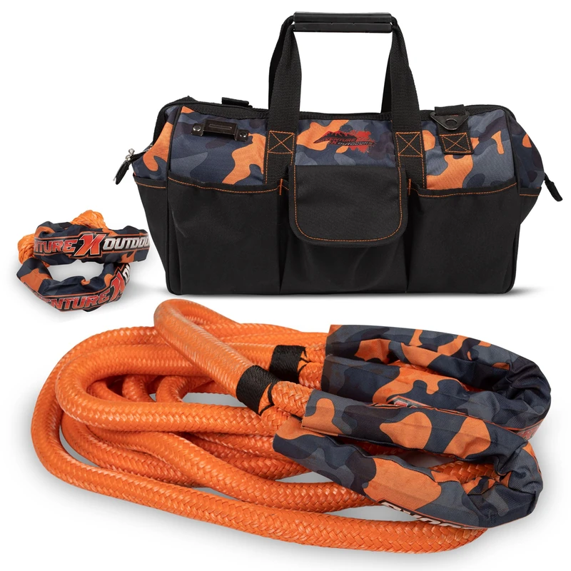 Kinetic Recovery Rope - Heavy-Duty Off-Road 1" x 30" Kinetic Tow Rope, 30% Stretches for Full-Size, Kinetic Rope Recovery Kit Includes Orange Camo Storage Bag and 1/2 x 20 Soft Shackles