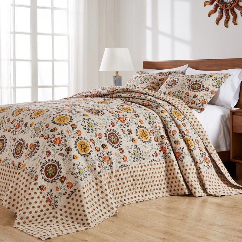 Greenland Home Bedspread Set, Cotton, Taupe, 3-Piece King/Cal King