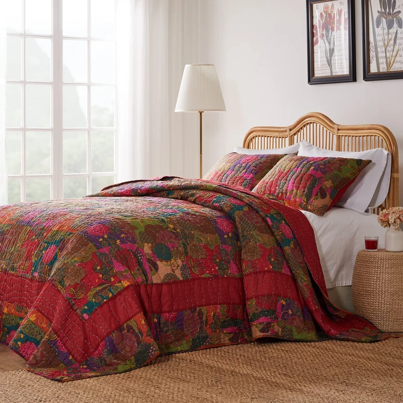 Greenland Home Bedspread Set, Cotton, Red, 3-Piece King/Cal King