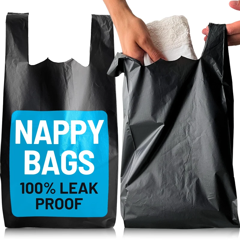 Adult Nappy Bags - 2000 Pack, 20% Thicker Sacks, Easy Tie Handles, Odour Free, Discreet Black Plastic, Strong Sanitary Disposal Bag