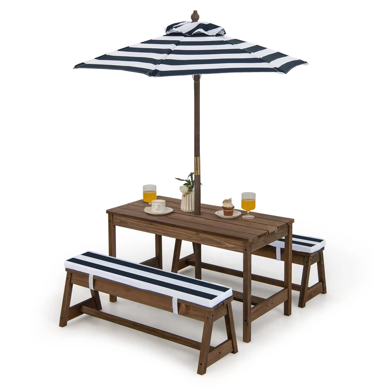 GYMAX Kids Picnic Table, Wooden Toddler Garden Table and Benches Set (Blue) - Image 1