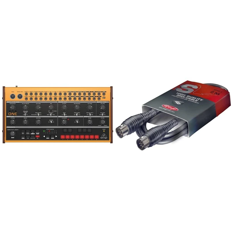 Behringer CRAVE Analog Synthesizer Analog Semi-Modular Synthesizer with 3340 VCO, 32-Step Sequencer and 16-Voice Poly Chain & Stagg SMD2 E 2 m 5 Pin DIN Male Connector MIDI Cable