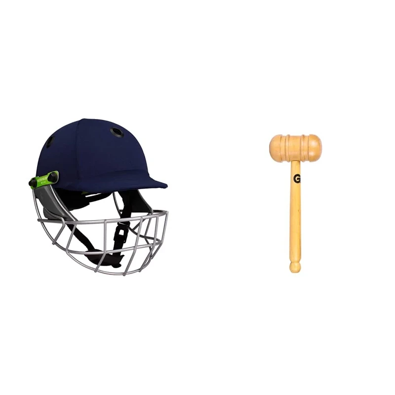 KOOKABURRA Unisex (56-58 Cm) KOOKABURRA PRO 600F CRICKET HELMET MEDIUM 56 58 CM, navy, M UK & Gunn & Moore GM Cricket Wooden Bat Mallet, For Knocking In Cricket Bats, Tan