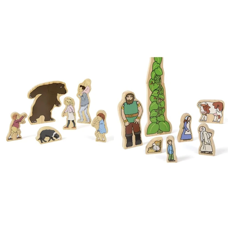 Yellow Door YD0402 We're Going on a Bear Hunt Wooden Character Set, 6 Pieces & YD0115 Jack and the Beanstalk Wooden Character Set