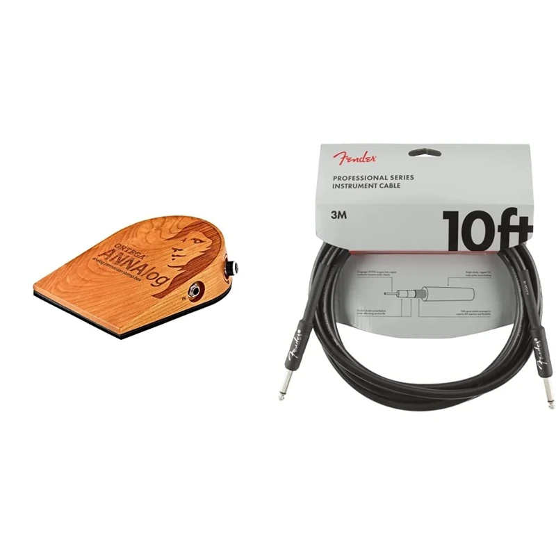 Ortega Stompbox ANNALOG with Built-in Sound Optimized Piezo Technology & Fender 990820025 Professional Series Instrument Cable - 10 ft - STR/ANG - black, 3 metre