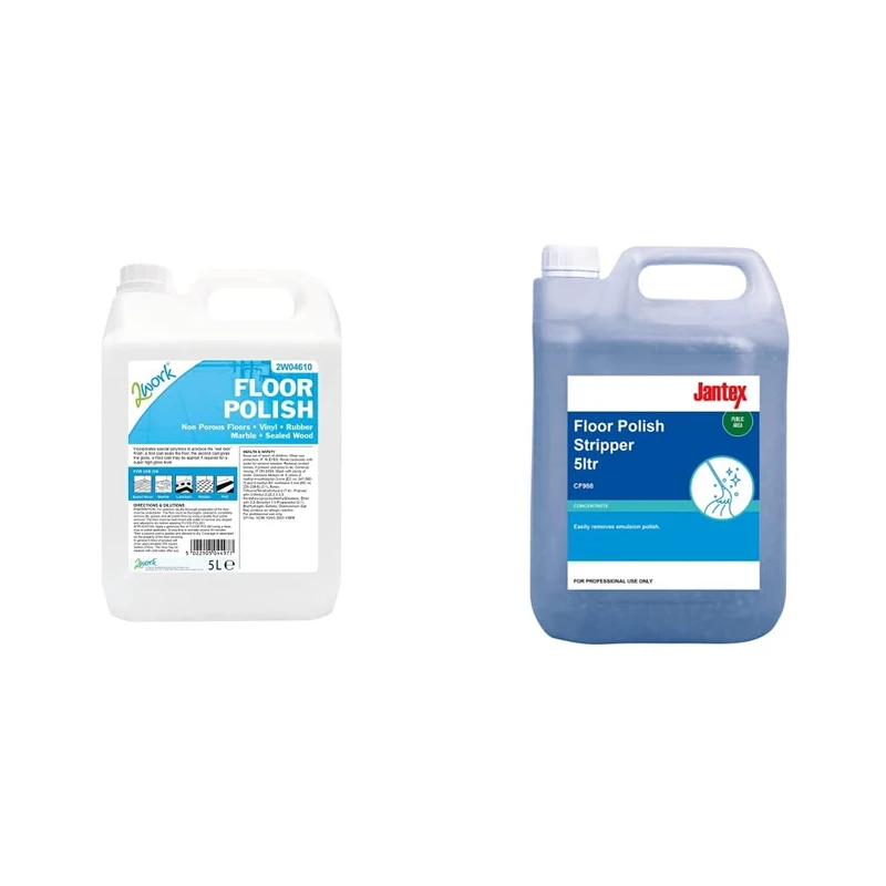 2Work 2W04610 Floor Polish 5 Litre & Jantex Floor Polish Stripper 5ltr CF988 Concentrate
