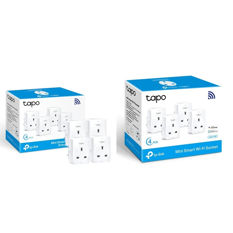 TP-Link Tapo Smart Plug with Energy Monitoring (4-Pack), White & Tapo Smart Plug Wi-Fi Outlet, Works with Amazon Alexa (Echo and Echo Dot), Google Home, Wireless Smart Socket - Tapo P100 4-Pack