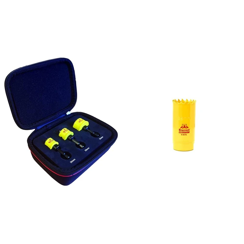 Starrett Bi-Metal Hole Saw Kit - 3 Piece KCS03001 Cordless Smooth Cutting Hole Cutter with Arbor Set & HSS Bi-Metal Hole Saw - FCH0100 Fast Cut Extra Cobalt Hole Saw - 25mm