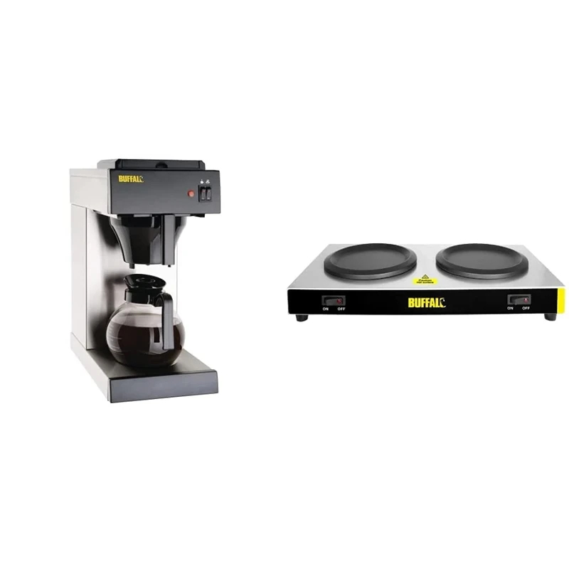 Buffalo Manual Fill Filter Coffee Machine & 160W Twin Brewed Coffee Drink Warmer Hot Plates |2x Independently Controlled Hotplates | L413
